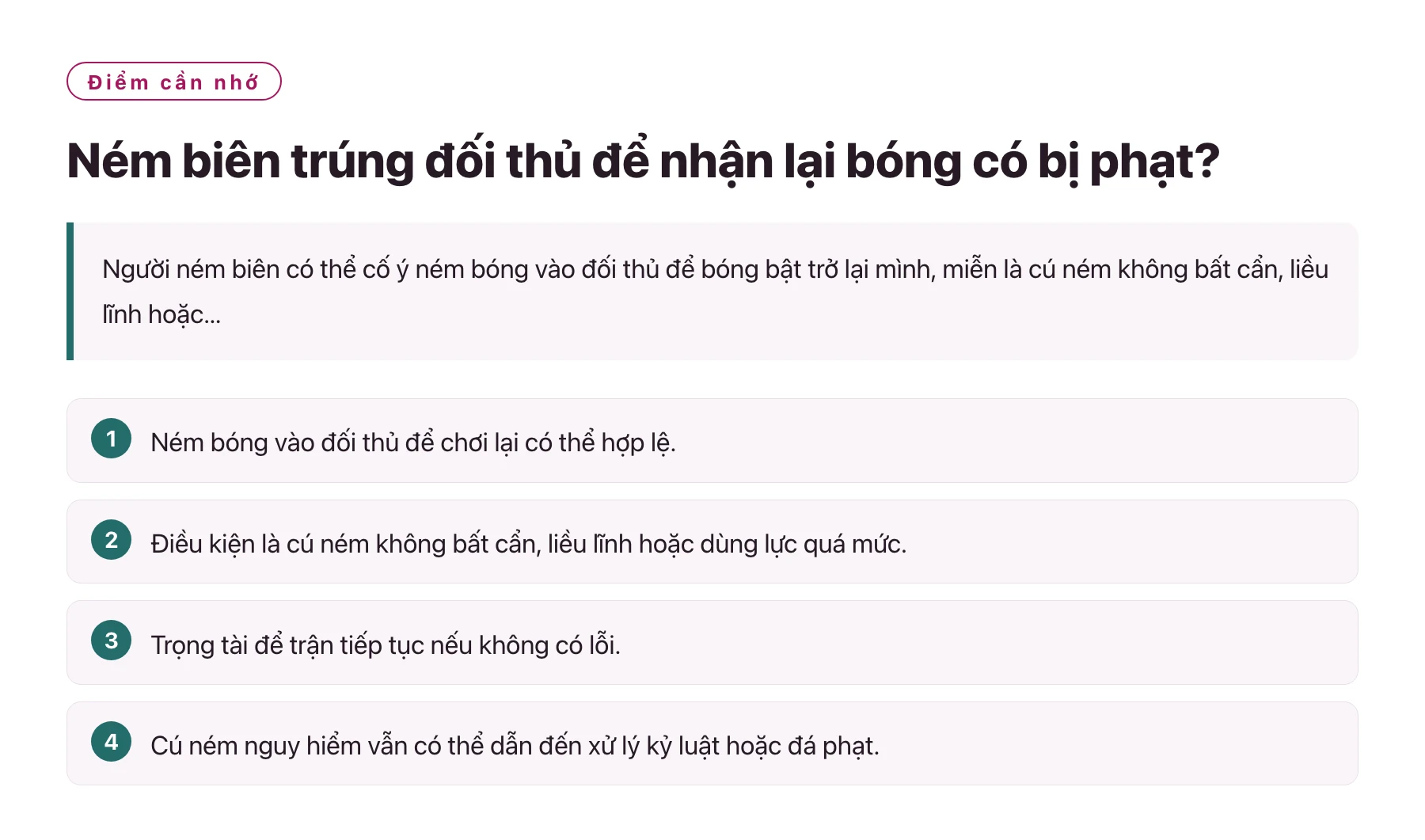 Ném biên trúng đối thủ để nhận lại bóng có bị phạt?——全文要点速览