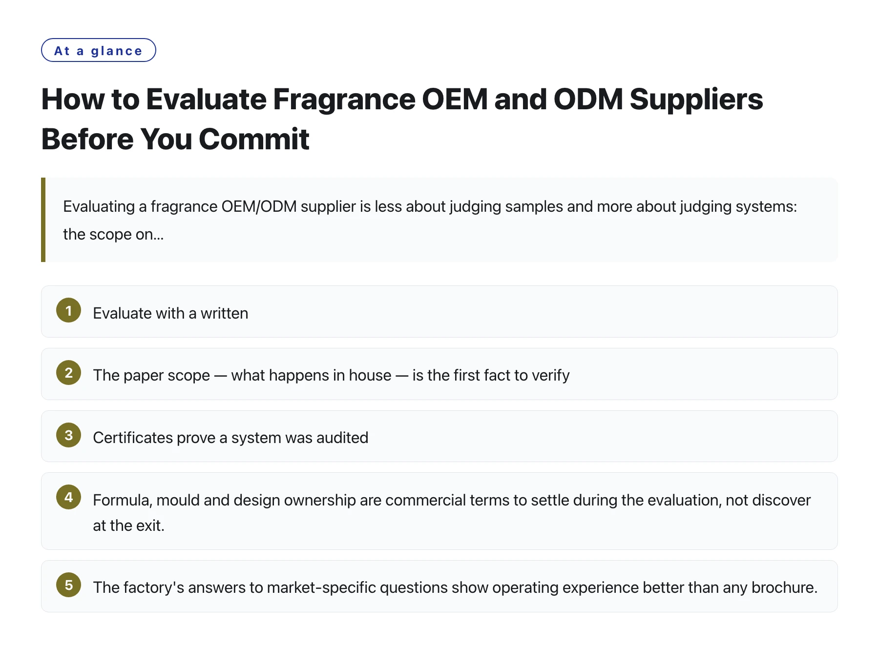 How to Evaluate Fragrance OEM and ODM Suppliers Before You Commit——全文要点速览